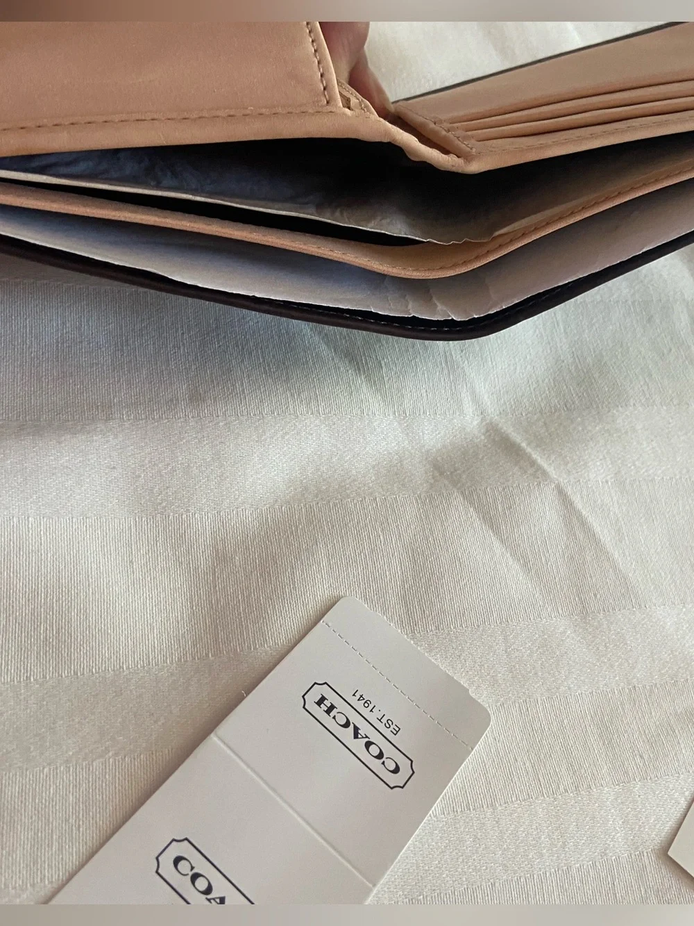 Coach Calf Leather Bi-Fold Wallet in Dark Brown with Cowhide Tan Interior